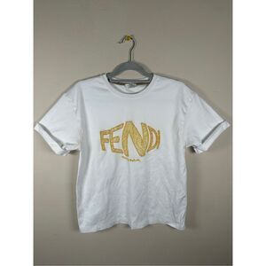 Fendi mesh fish eyed logo Short sleeve T-Shirt white yellow sz Small